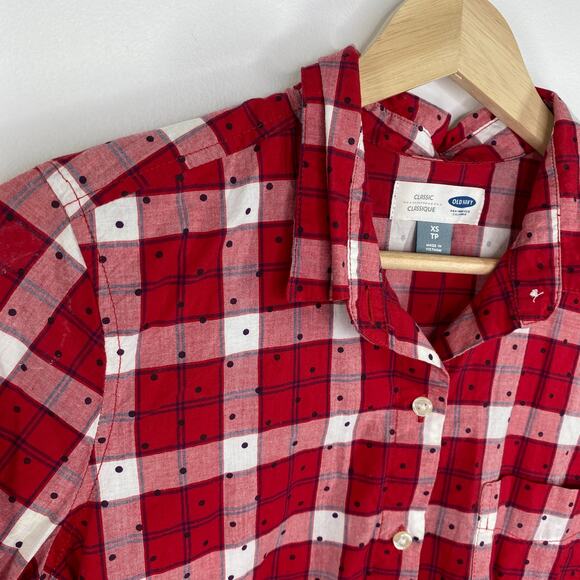 Old Navy Classic Fit Red White Blue Polka Dot Button Front Shirt Women's Size XS - Picture 4 of 7